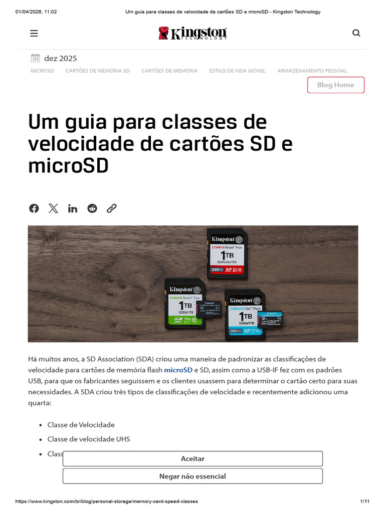 Um Guia Para Classes de Velocidade de Cartões SD e MicroSD - Kingston ...
