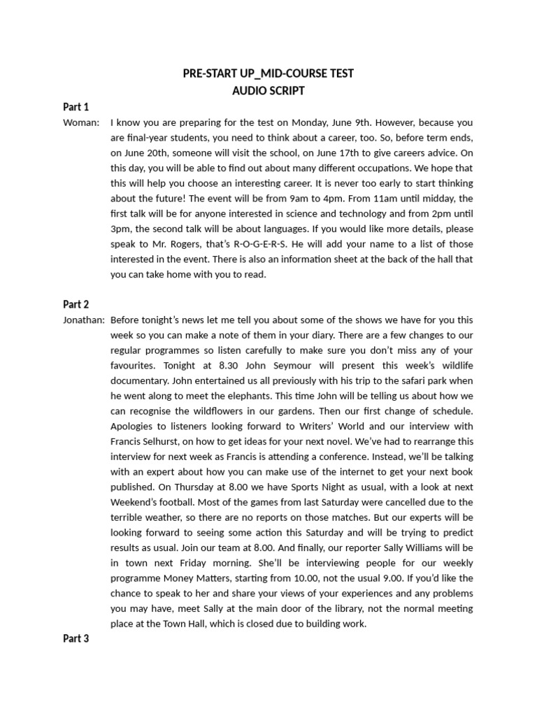 Pre-Start Up Final Test - Audio Script | PDF