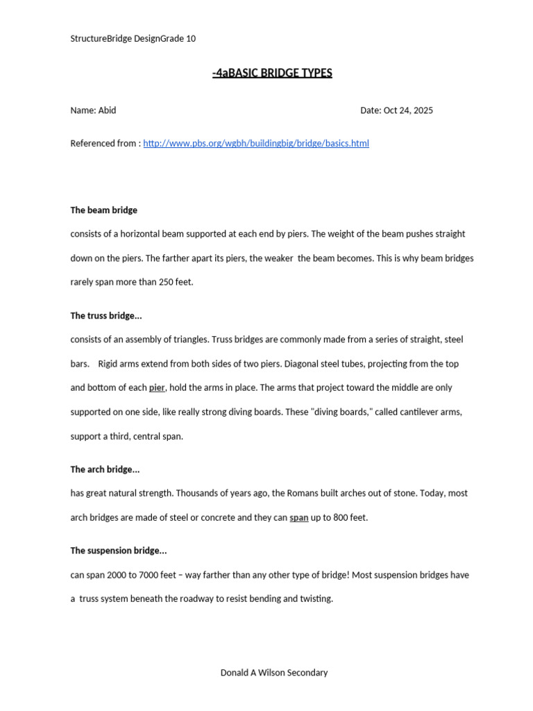 Copy of Types of Bridge Worksheet | PDF
