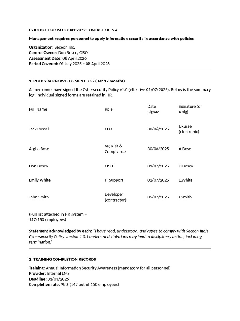 iso-27001 oc 5.4 pass | PDF | Information Security | Computer Security