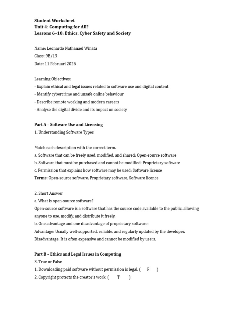 TM Grade 9 Unit 4 Lessons 6-10 Worksheet Leon 9B 13 | PDF | Software ...