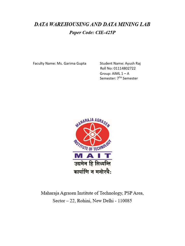7AIML1A DWDM Lab | PDF | Cluster Analysis | Software Engineering