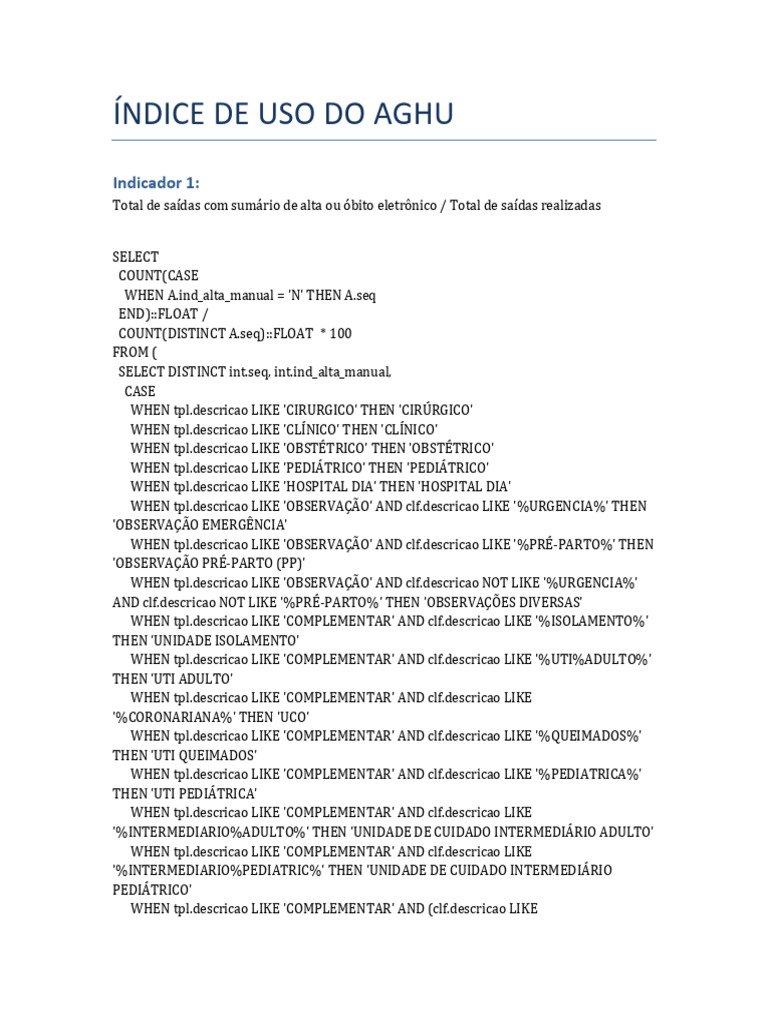 Queries - Indice - Uso - AGHU Revisadas | PDF | Medicina Intensiva ...