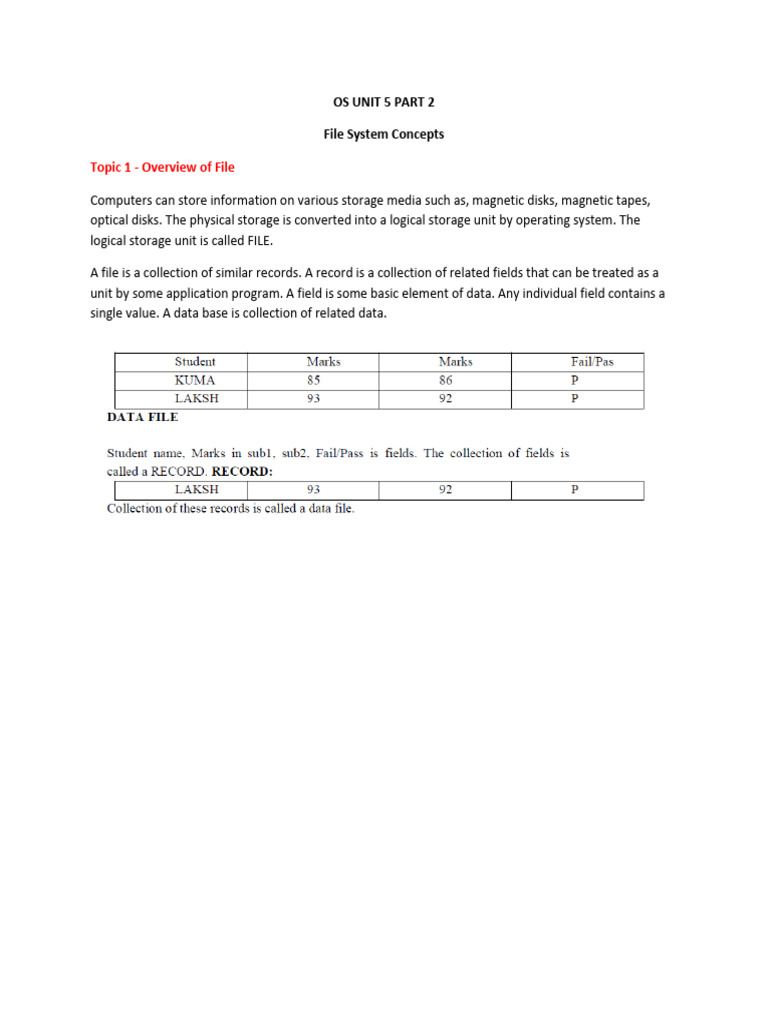 OS UNIT 5 Part2 - Copy | PDF | Computer File | File System