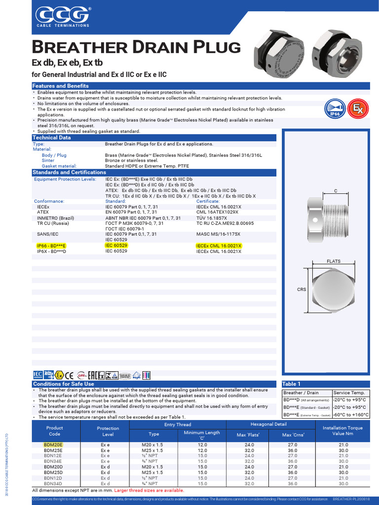 CCG Breather Drain Plug Data Sheet | PDF | Screw | Mechanical Engineering