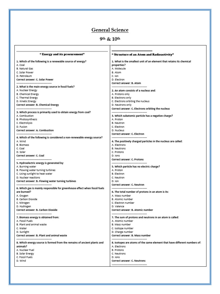 General Science 9th&10th | PDF | Atoms | Neutron