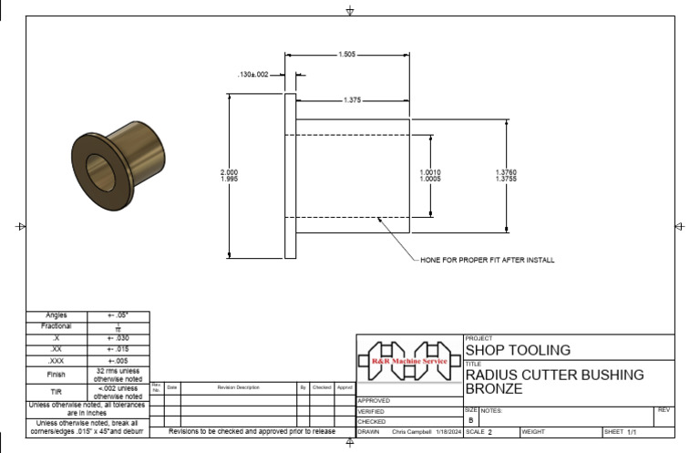 Radius Cutter Bushing Drawing v5 | PDF