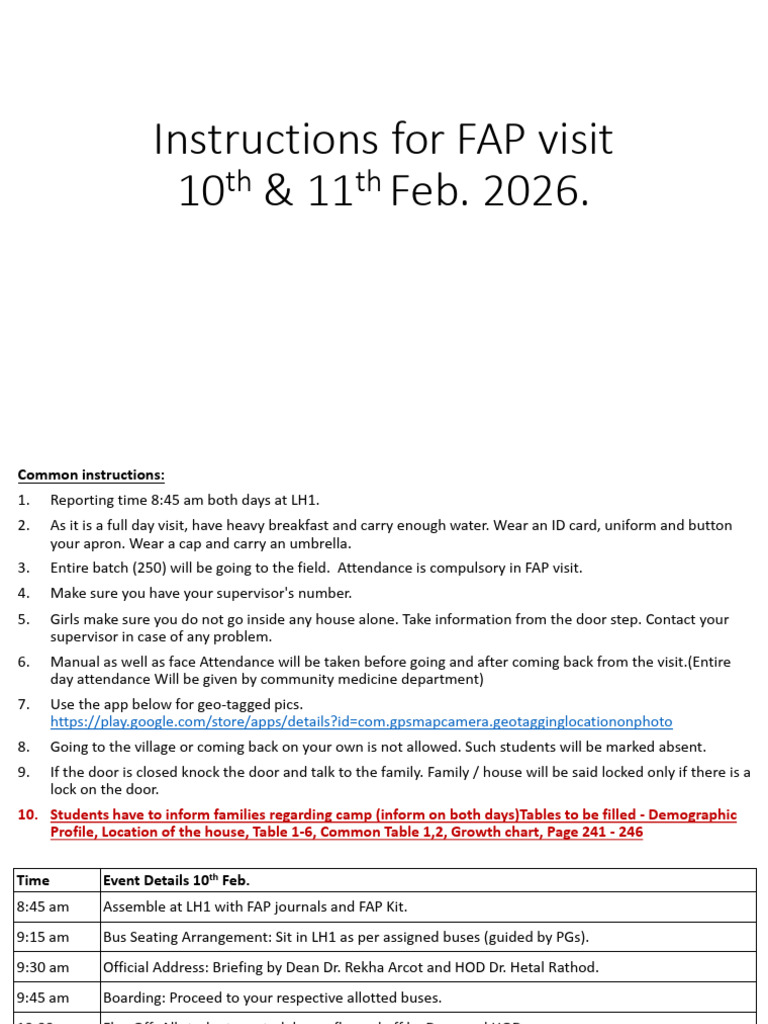 FAP Visit Instructions 2026 | PDF