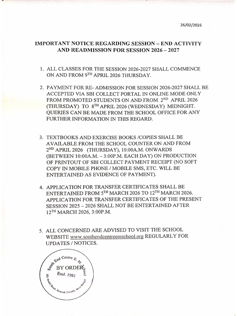 Important Notice 2026 -2027 | PDF