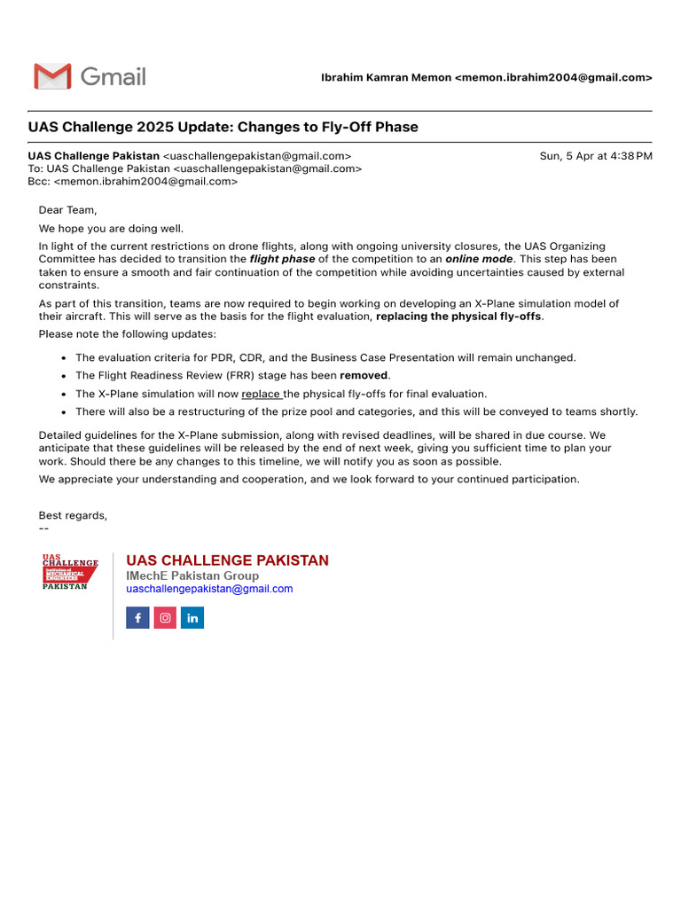UAS Challenge 2025 Update - Changes To Fly-Off Phase | PDF