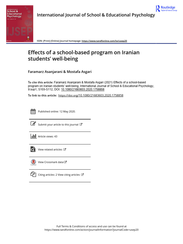 4 Effects of a School Based Program on Iranian Students Well Being ...
