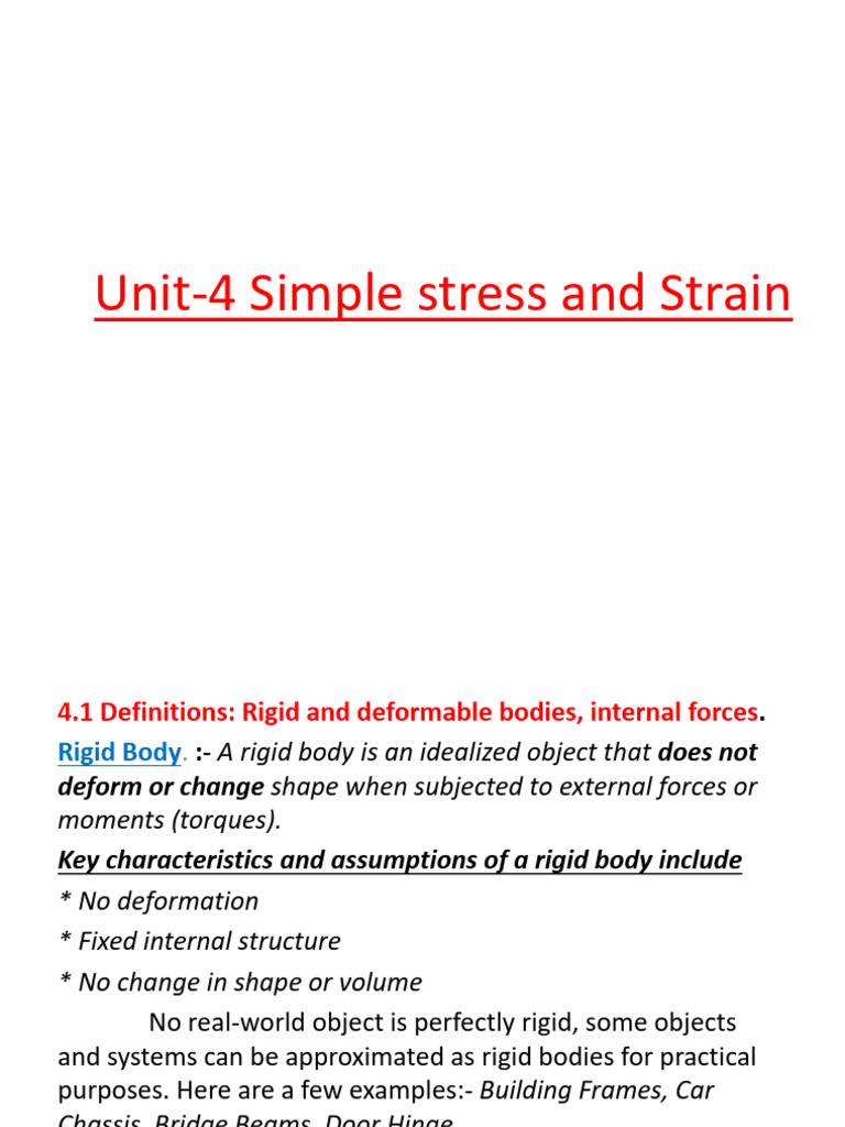 Unit-4 - Simple Stress and Strain | PDF | Stress (Mechanics ...