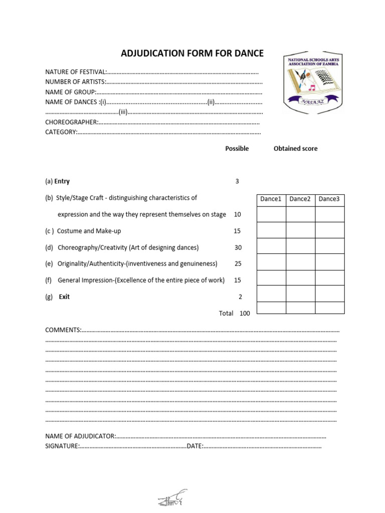 Adjudication Form for Dance PDF | PDF