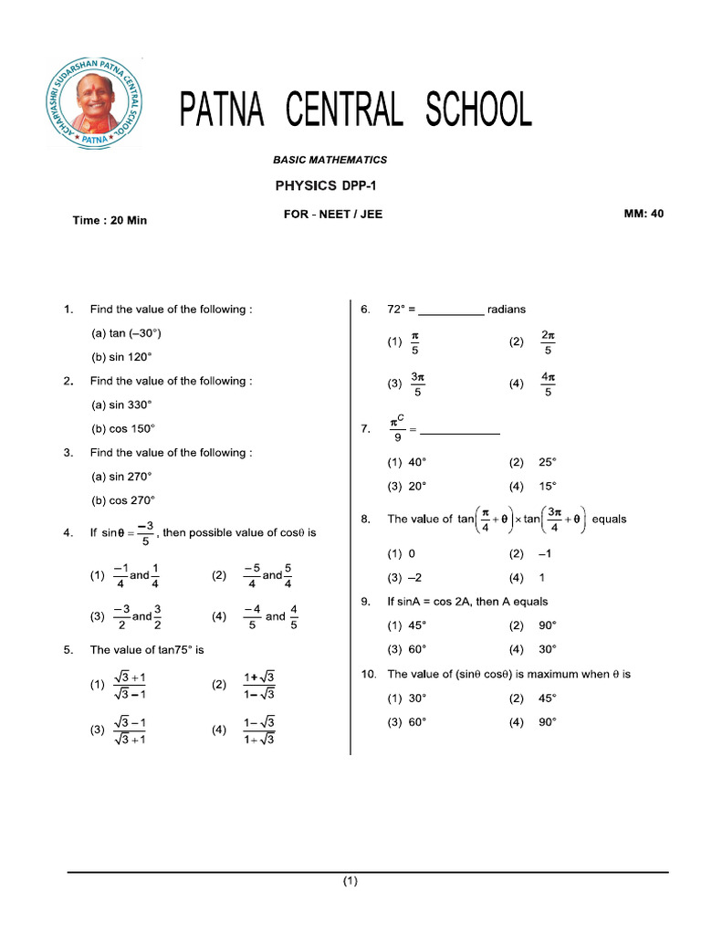 PHYSICS DPP 1,2 | PDF