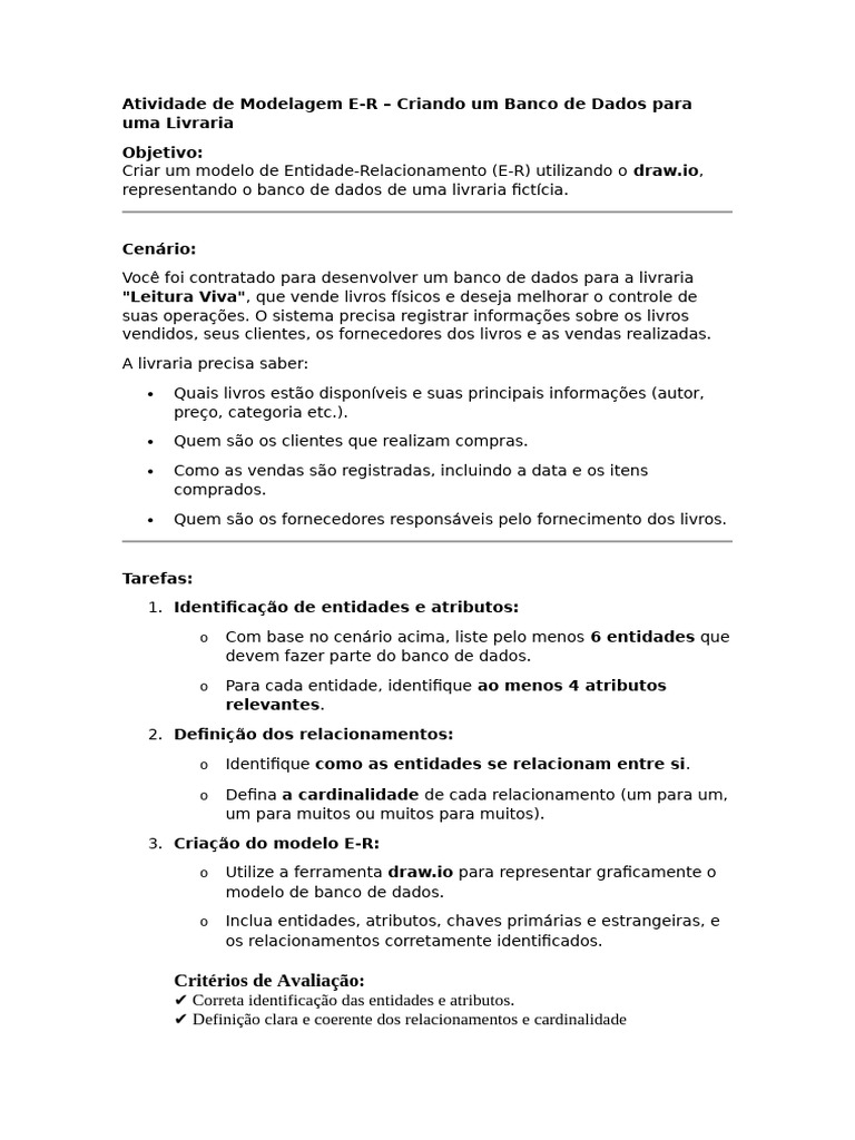 Atividade de Modelagem E | PDF | Bancos de dados | Ciência da Informação