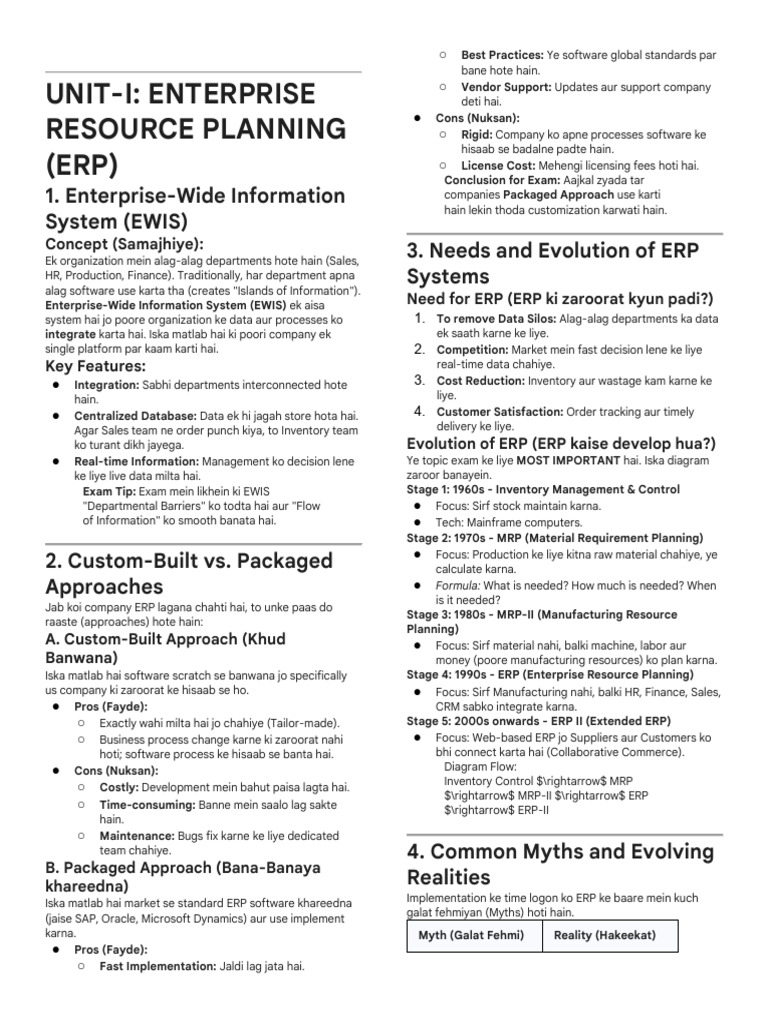 Erp Notes (Hinglish) | PDF | Enterprise Resource Planning | Supply ...