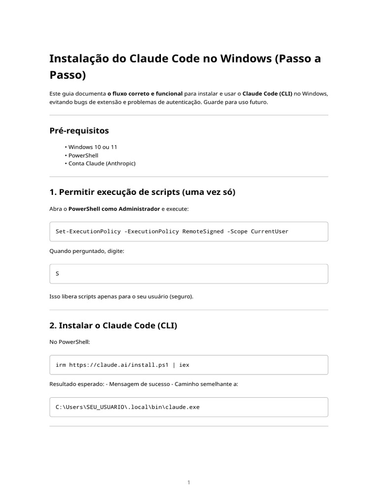 Instalação Do Claude Code No Windows (Guia Passo A Passo) | PDF ...