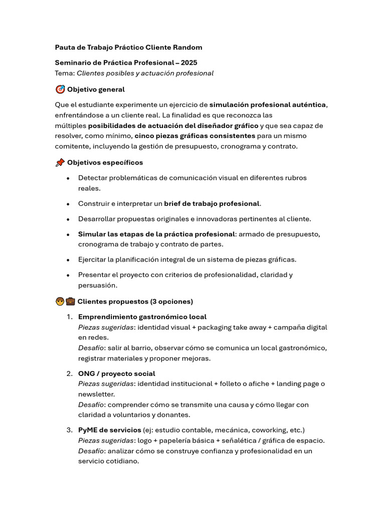 Pauta de Trabajo Práctico Cliente Random | PDF