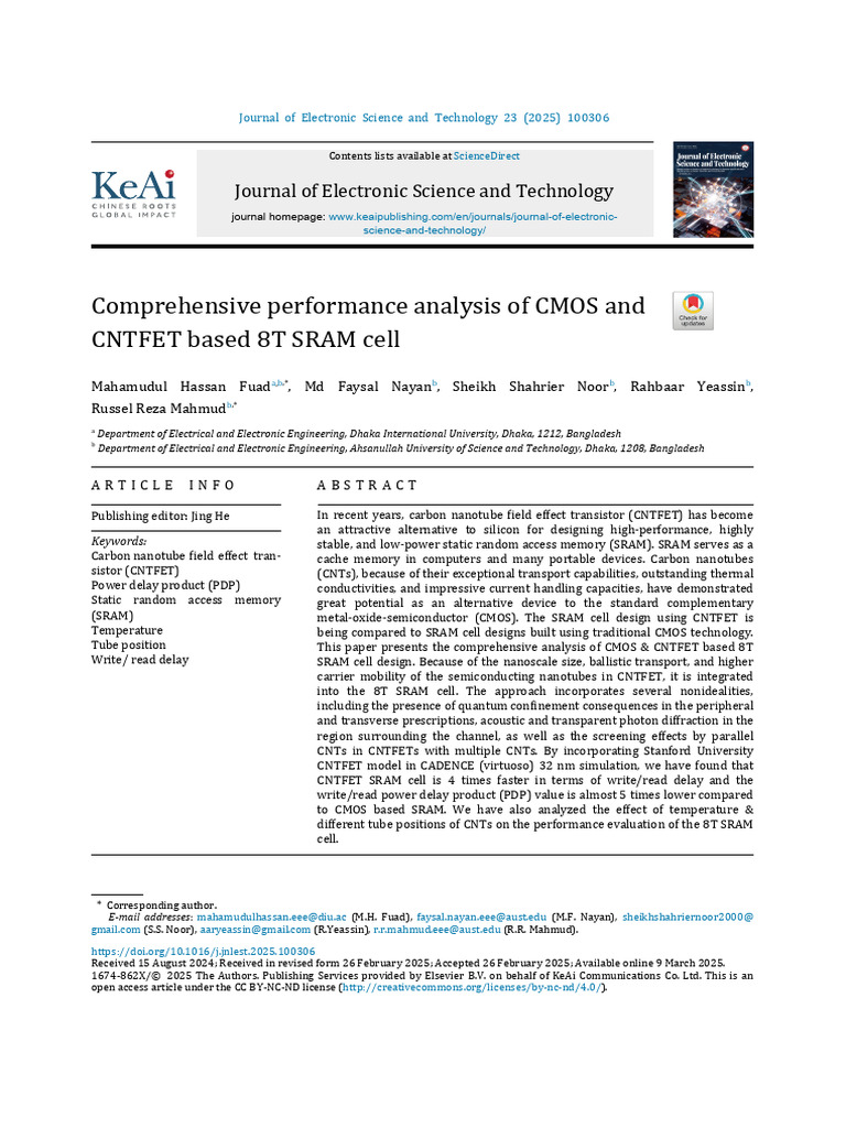 CNFET Researach Paper 1 | PDF | Cmos | Carbon Nanotube