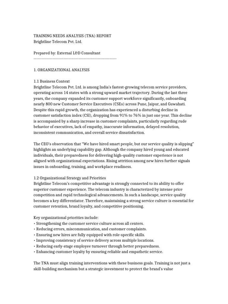 Brightline TNA Report | PDF | Customer Relationship Management | Empathy