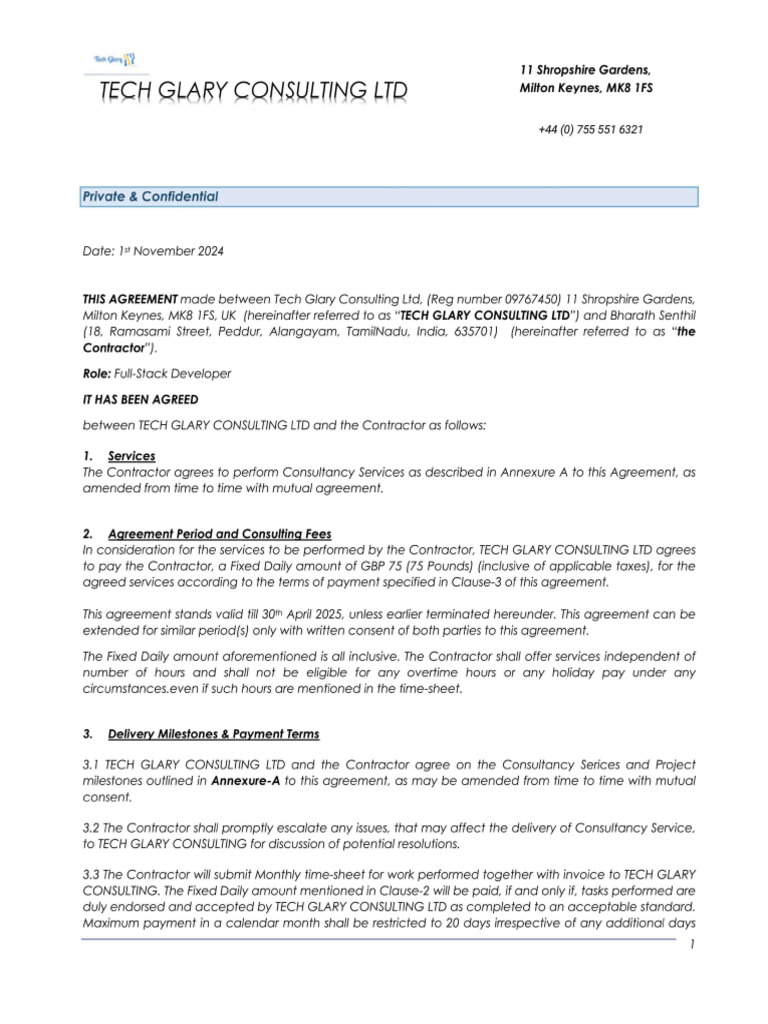 Consultancy Services Agreement - 0001-1 BharathSenthilVelan 011124 ...