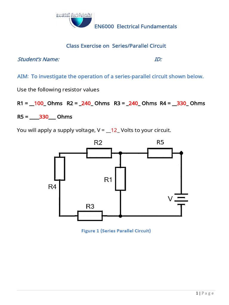 Lab- Series - Parallel Circuit 20260402 | PDF | Series And Parallel ...
