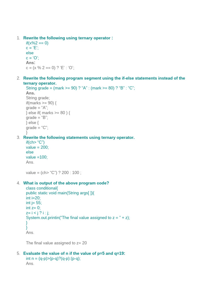 Ternary Operator Output | PDF | Computer Programming | Software Engineering