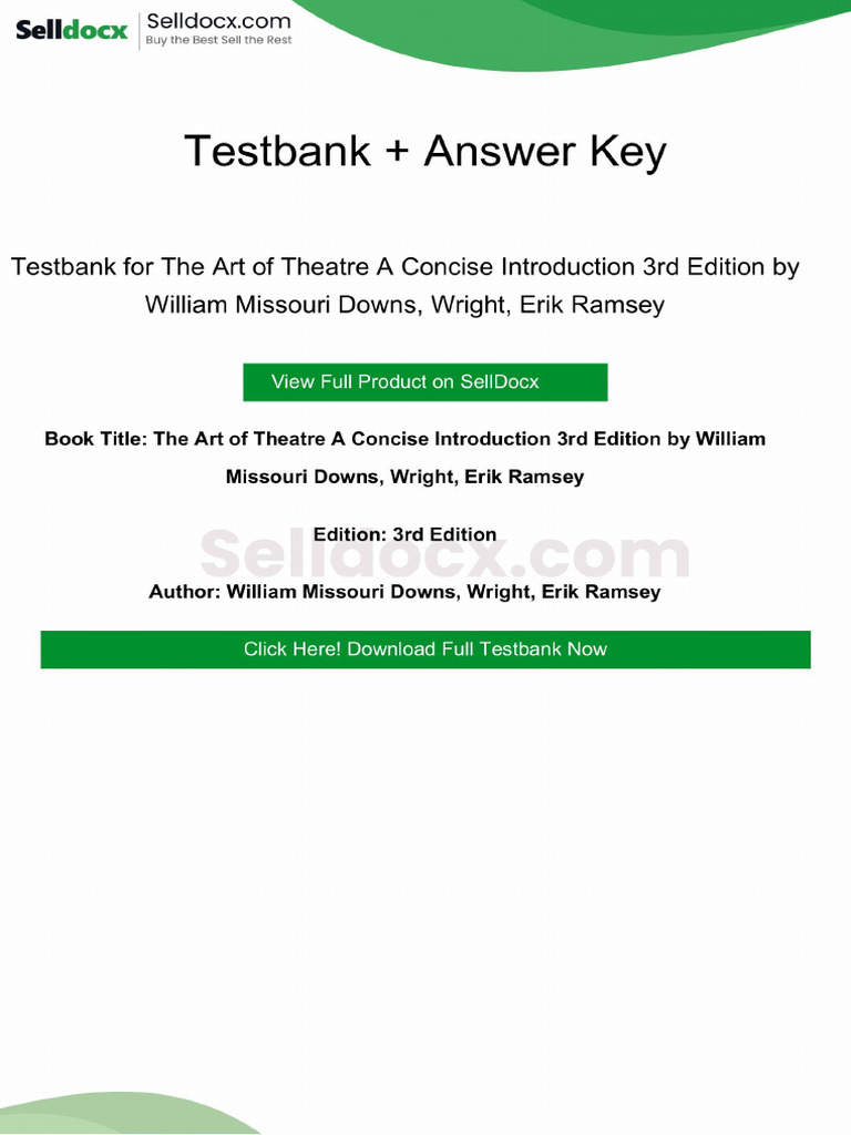 Testbank for the Art of Theatre a Concise Introduction 3rd Edition by ...