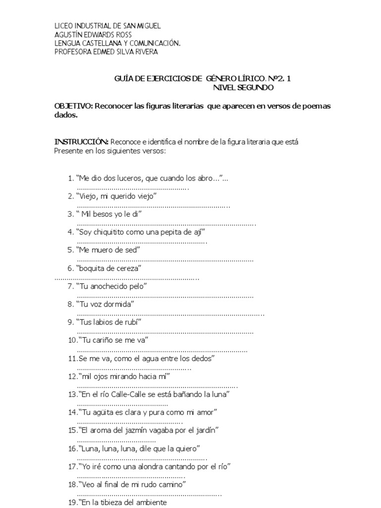 Ejercicios de Figuras Literarias