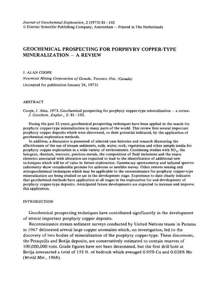Geochemical Prospecting for Porphyry | PDF | Prospecting | Minerals