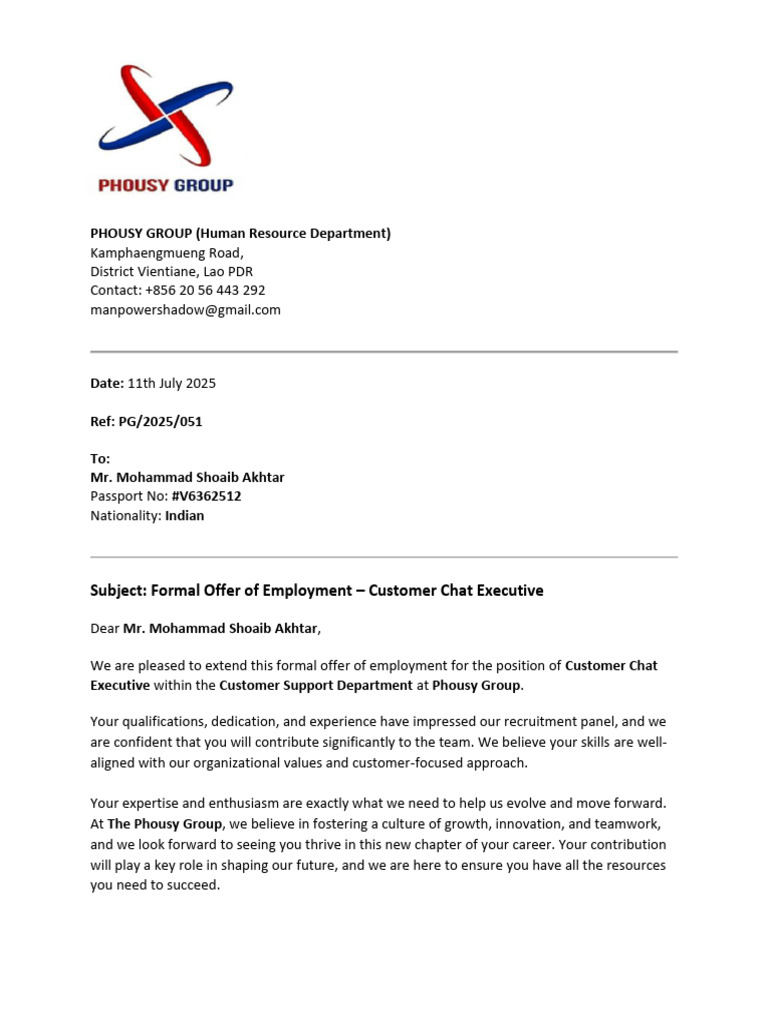 New Offer Letter Sample (1) | PDF | Salary | Employment