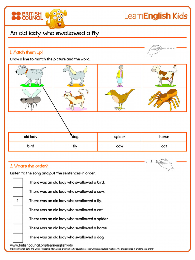 Songs an Old Lady Who Swallowed a Fly Worksheet | PDF | Chess Theory ...