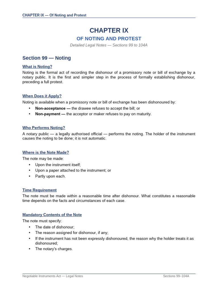 Chapter IX Noting and Protest Notes | PDF | Negotiable Instrument ...
