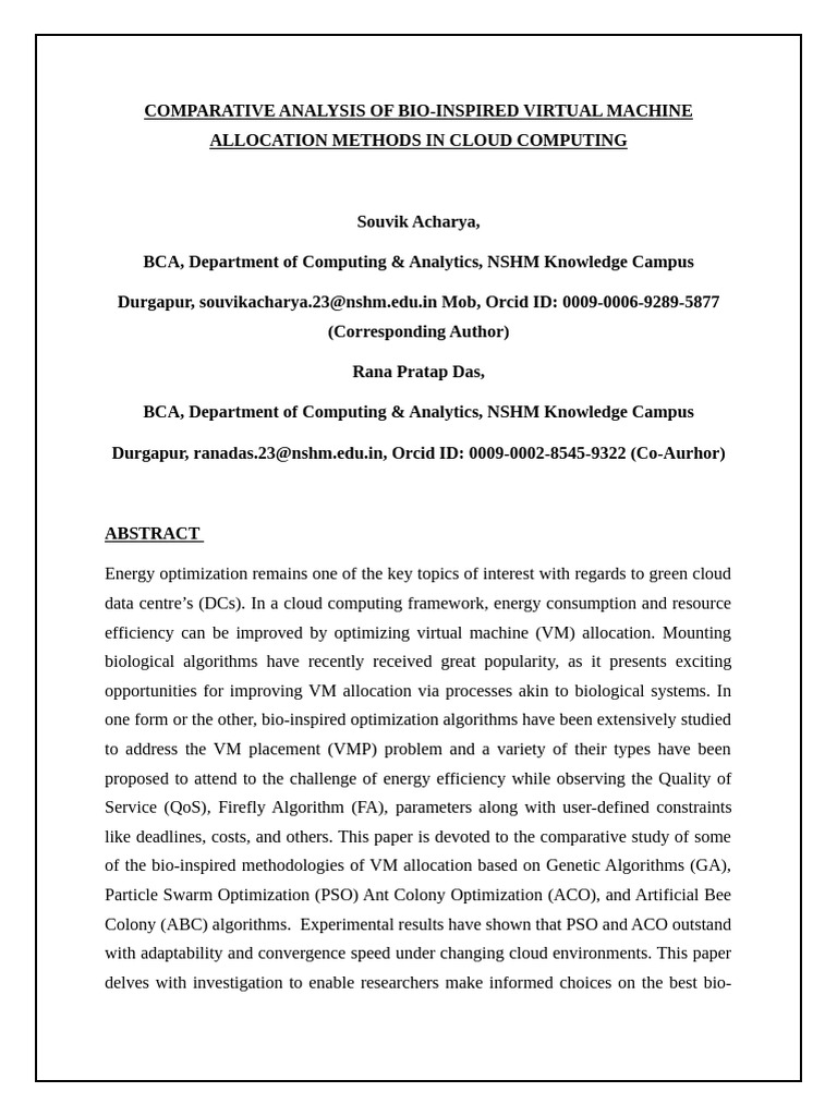 Comparative Analysis of Bio-Inspired Virtual Machine Allocation | PDF ...