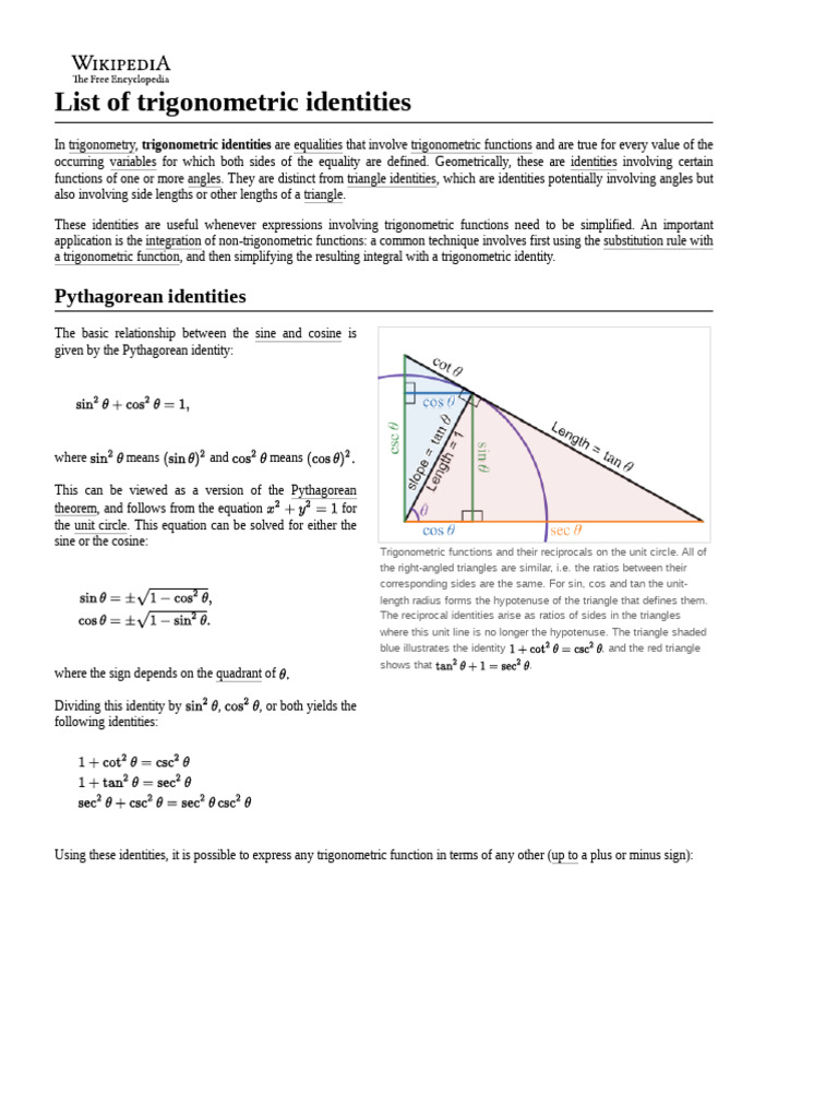 List of Trigonometric Identities (1) | PDF | Trigonometry ...