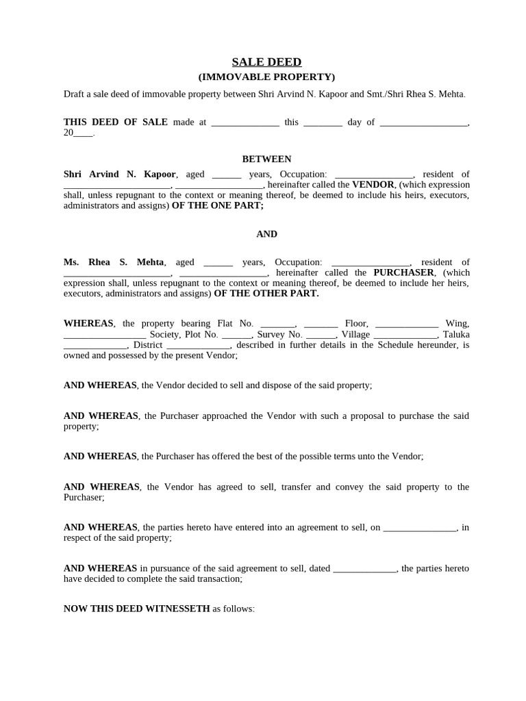 Sale_Deed_Format-1 | PDF | Private Law | Common Law