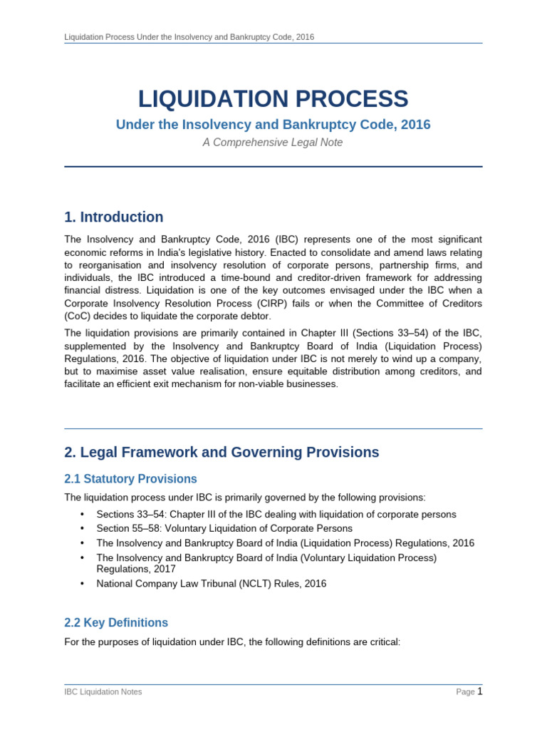 IBC_Liquidation_Process_Notes | PDF | Bankruptcy | Liquidation