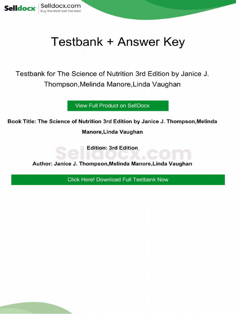 Testbank for the Science of Nutrition 3rd Edition by Janice J. Thompson ...