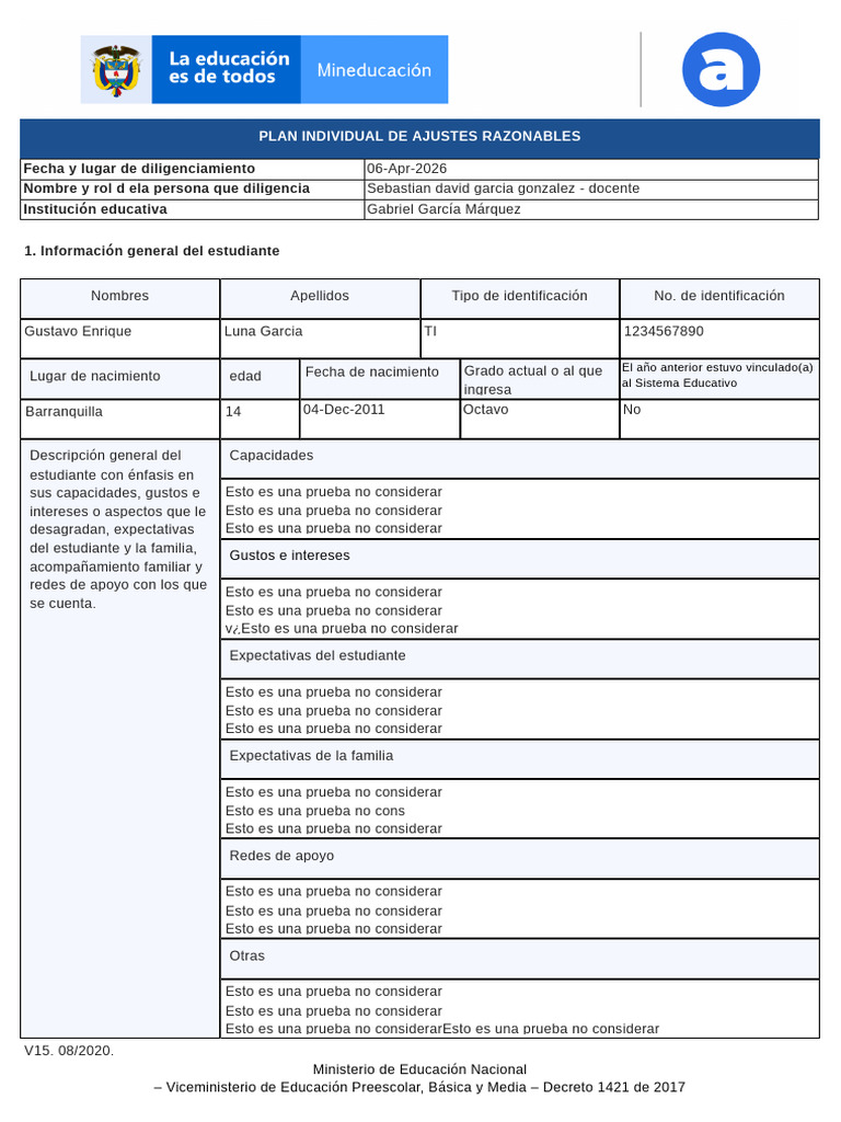 Plan Individual de Ajustes Razonables (PIAR) (4) | PDF | Atención | Memoria