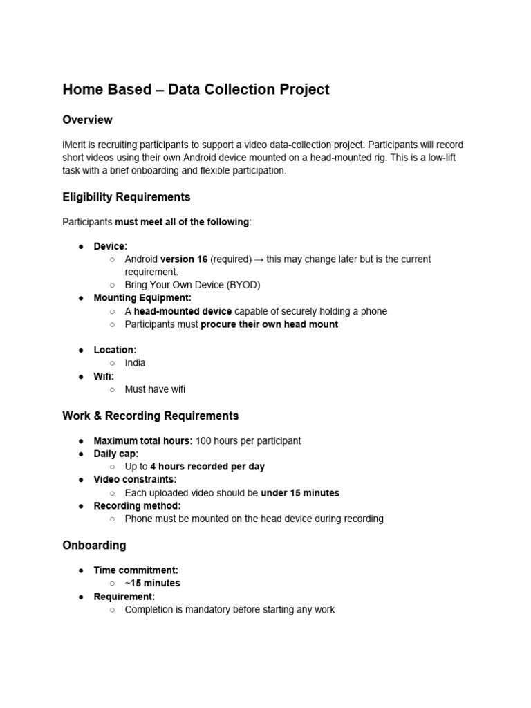 Home Based Data Collection Project | PDF