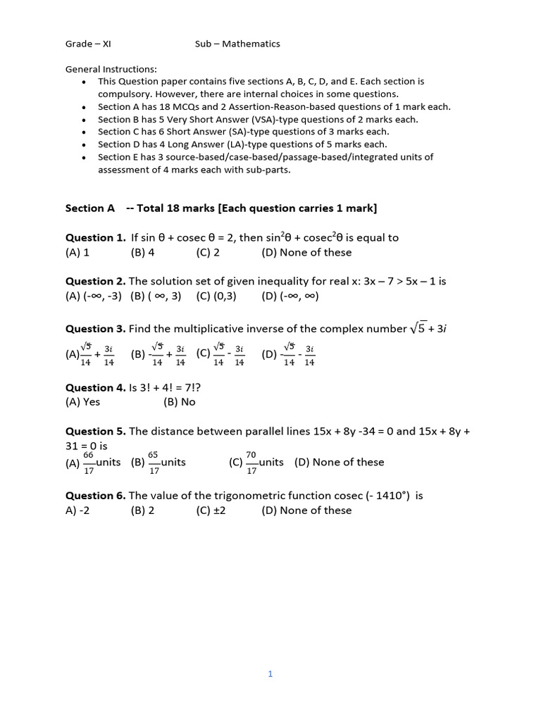 Grade_XI_MATH_Term2_QP | PDF | Mathematics | Euclidean Geometry