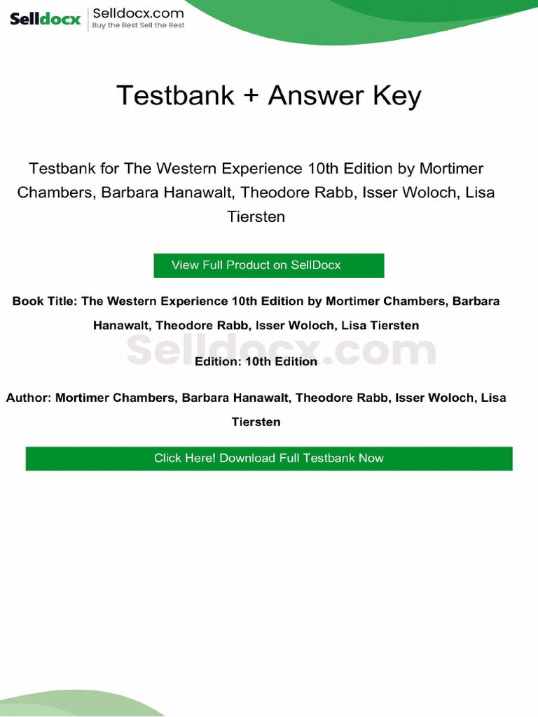 Testbank for the Western Experience 10th Edition by Mortimer Chambers ...