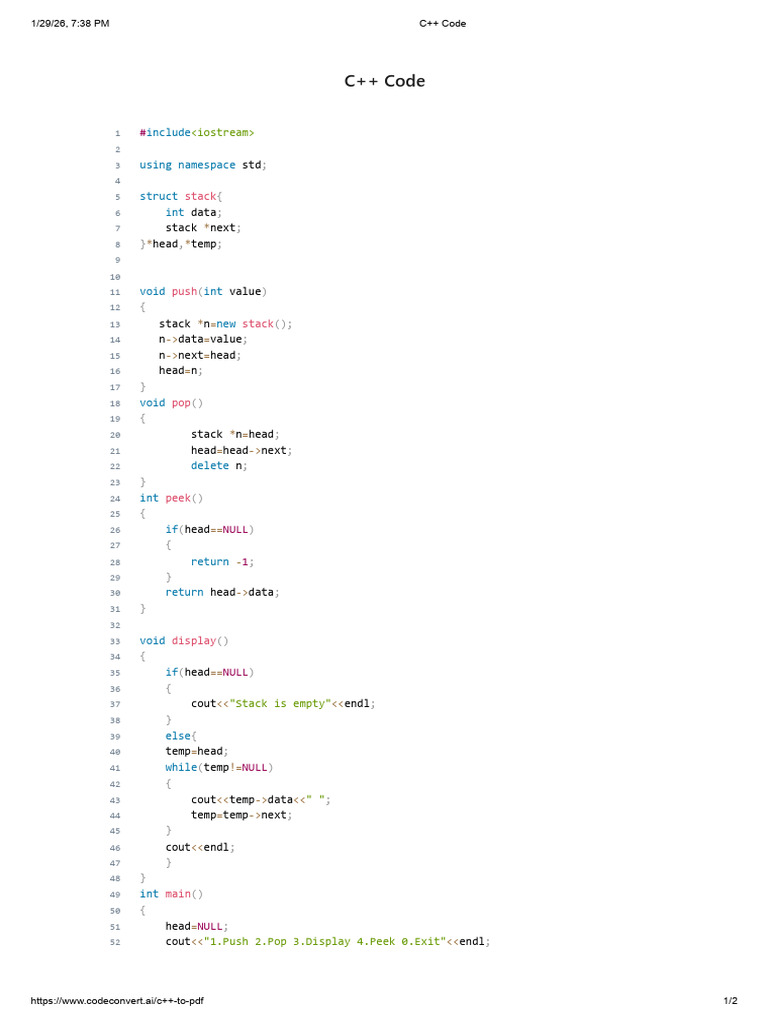 stack using linked list | PDF | C++ | Computer Engineering