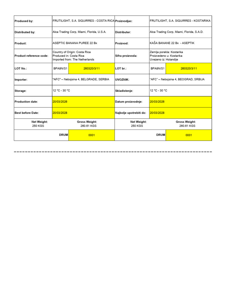 AFC Banana Puree Draft Label Frutilight 2026 | PDF