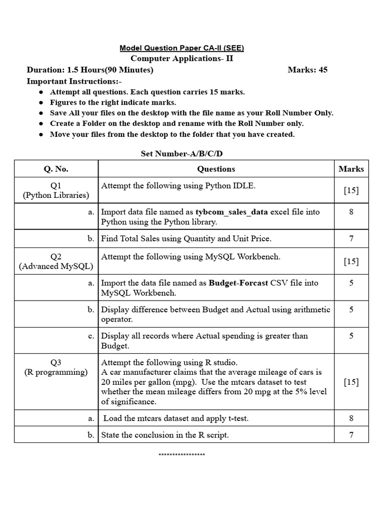 Model Question Paper CA-II SEE | PDF