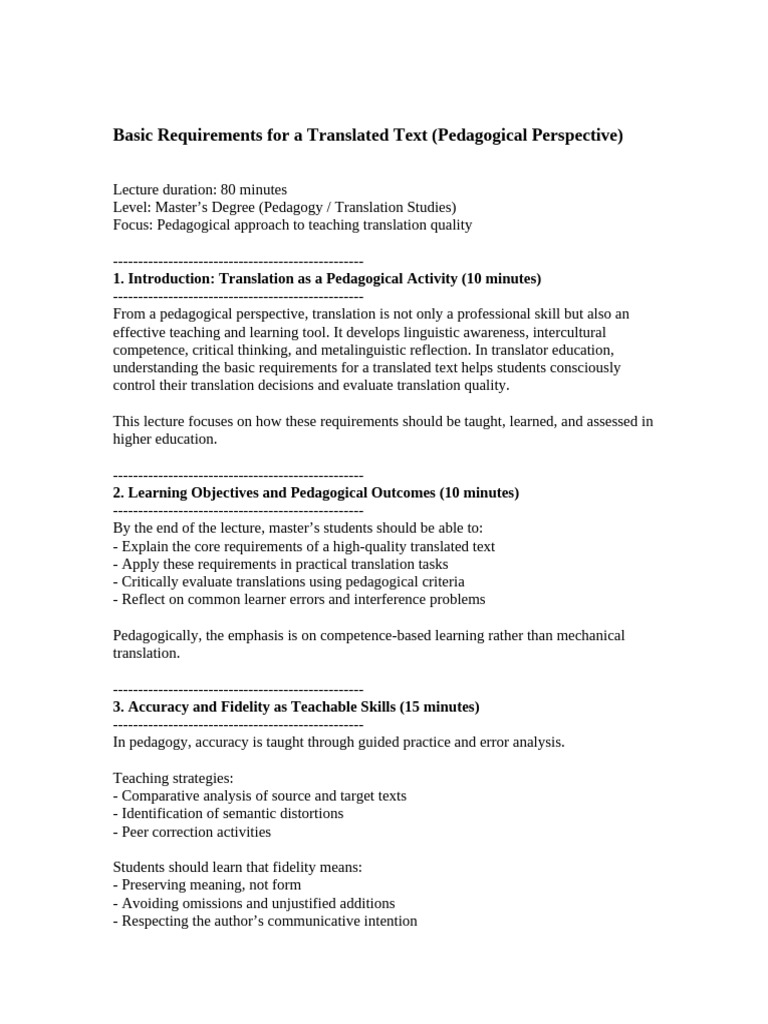 Basic Requirements for a Translated Text Pedagogical Lecture | PDF ...