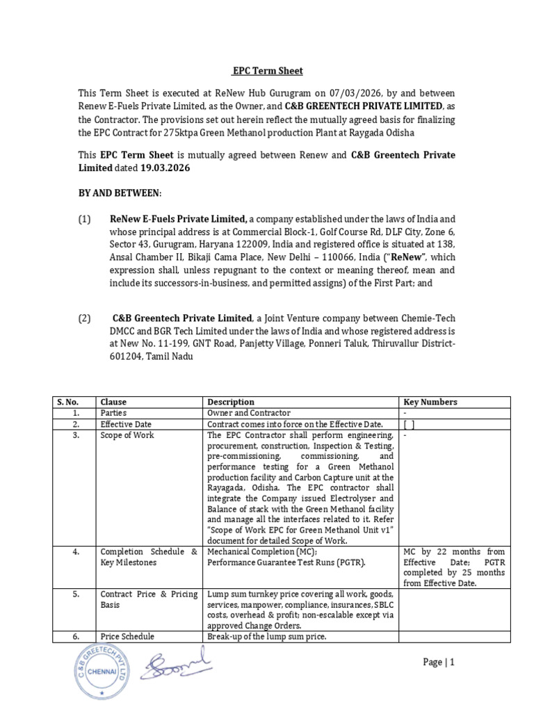 EPC- Draft of Term Sheet Final (17.03.2026) (004) | PDF | Indemnity ...