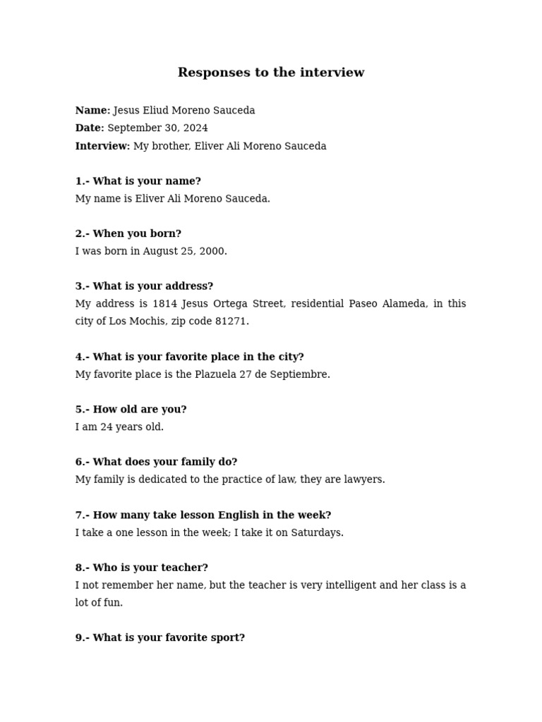 Act 2 Responses to the Interview | PDF