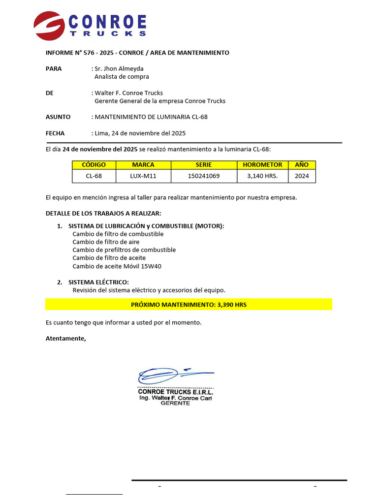 Cl-68 Informe de Mantenimiento Preventivo 2411 | PDF