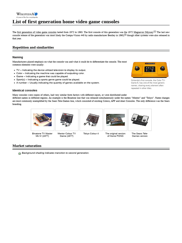 List of First Generation Home Video Game Consoles | PDF | Video Game ...